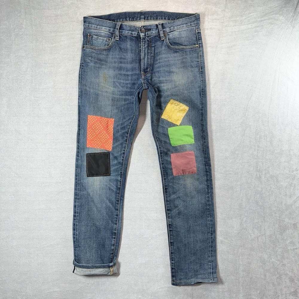 Uniqlo‎ Jeans Men 31x30 Selvedge Stretch Tapered Patched Grunge Kurt Cobain